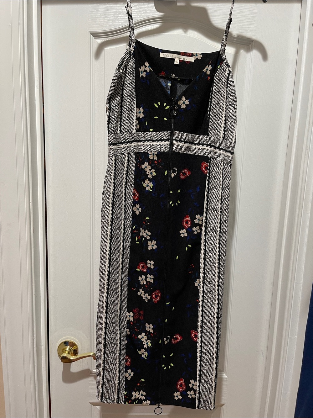 RACHEL Rachel Roy Black Floral & Striped Midi Dress